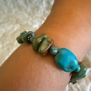 Chic Sterling Silver Handmade Natural Turquoise Beaded Bracelet